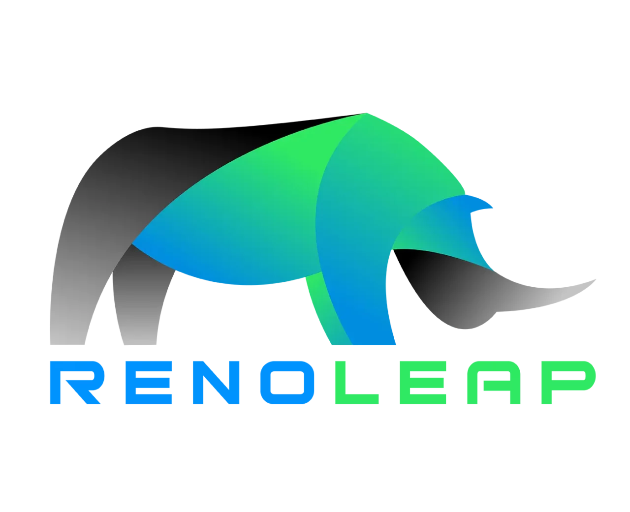 Das RenovaCloud-Logo mit abstrakten Formen in Grün- und Blauverläufen repräsentiert eine fließende und technologische Dynamik.