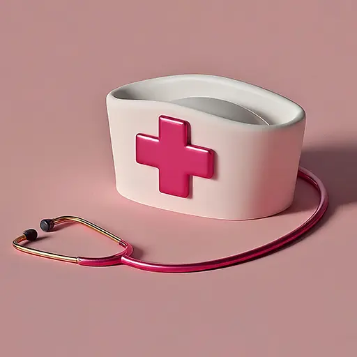 Mũ y tá màu trắng có hình chữ thập màu hồng và ống nghe
